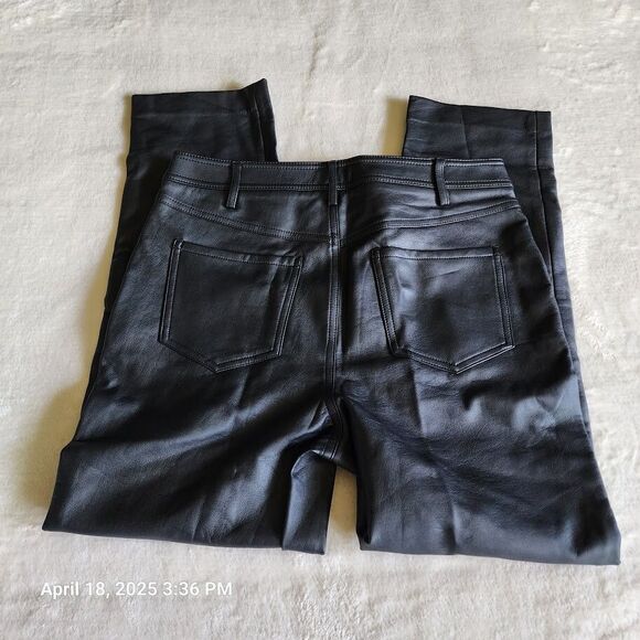 Halogen Women's 10 High Waisted 5 Pocket Straight Leg Vegan Leather Pants Black - Picture 6 of 10